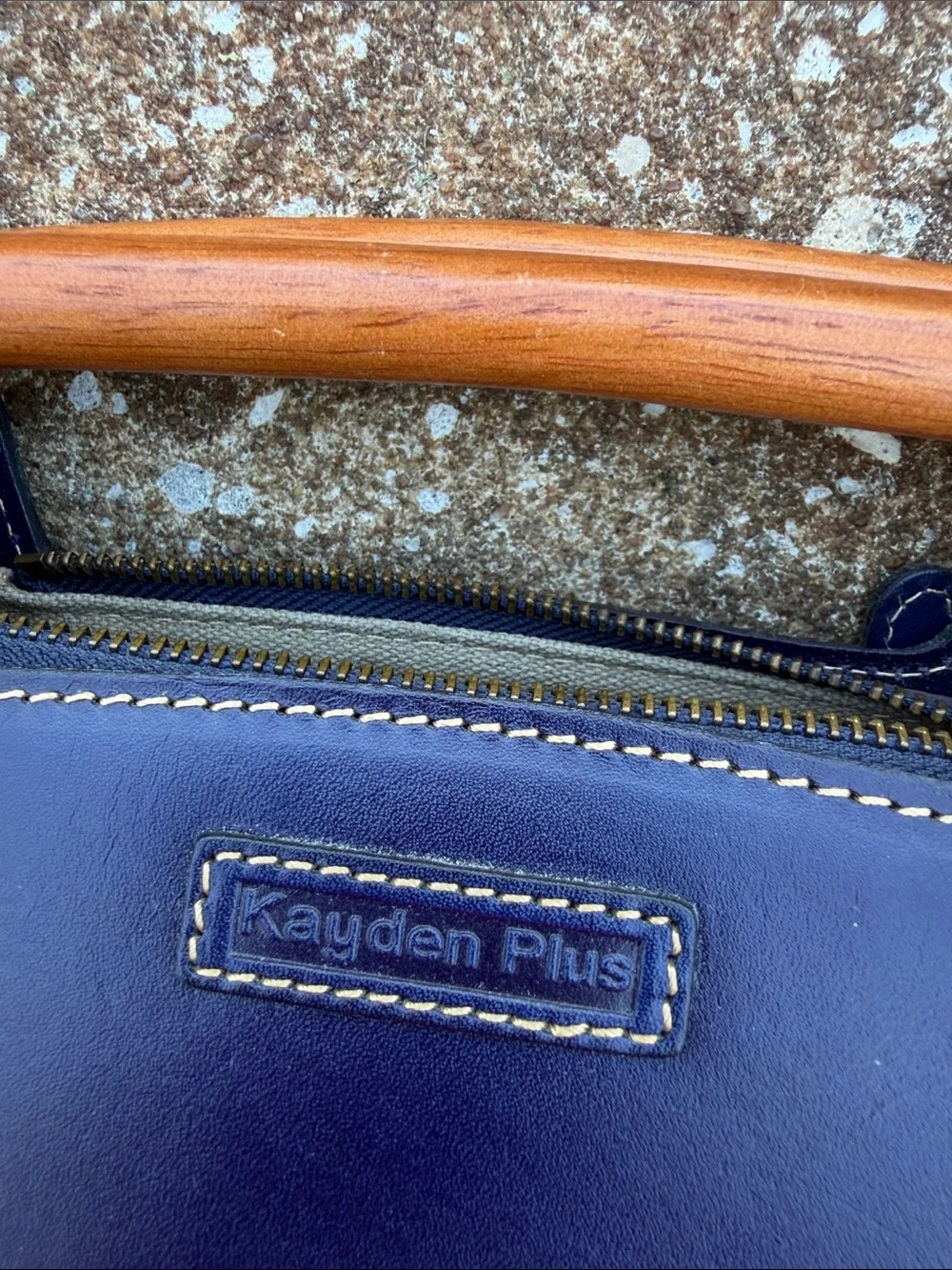 Kayden Plus Navy Leather Top-Handle Crossbody Bag with Wood Accent. NWOT